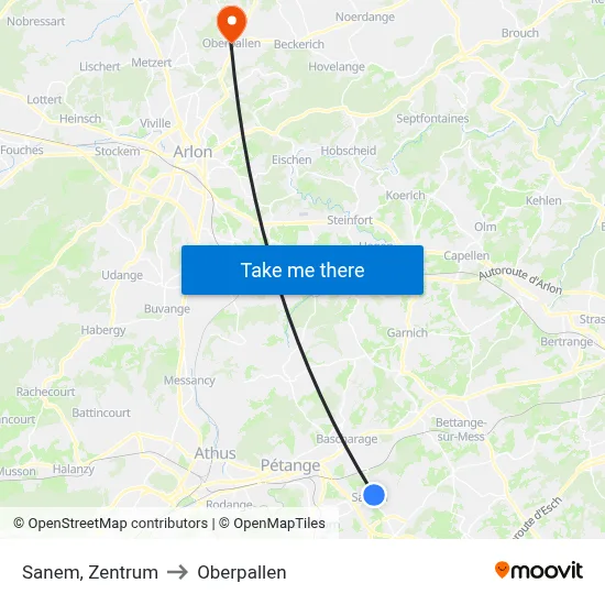 Sanem, Zentrum to Oberpallen map