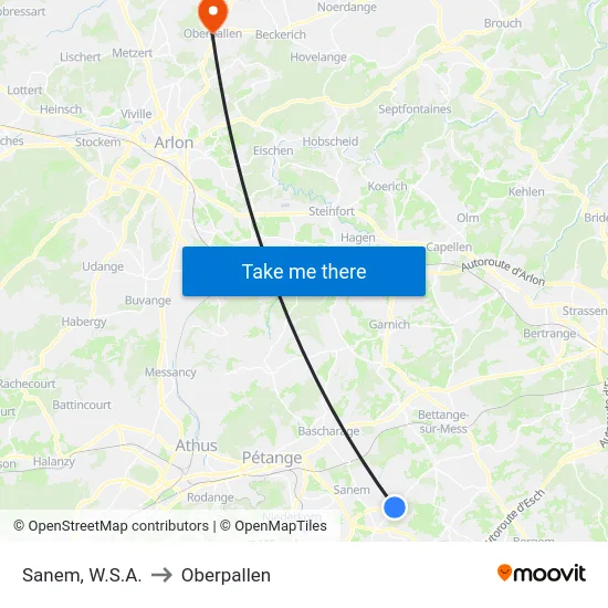 Sanem, W.S.A. to Oberpallen map