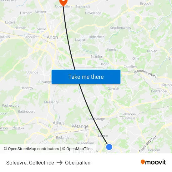 Soleuvre, Collectrice to Oberpallen map