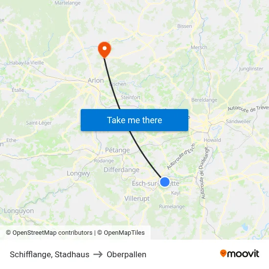 Schifflange, Stadhaus to Oberpallen map