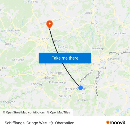 Schifflange, Gringe Wee to Oberpallen map