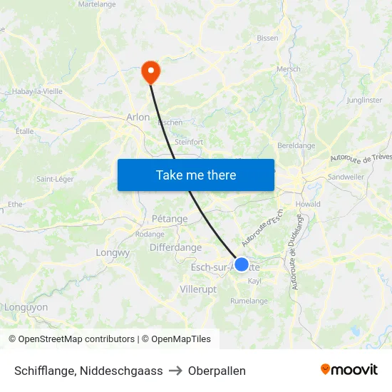 Schifflange, Niddeschgaass to Oberpallen map