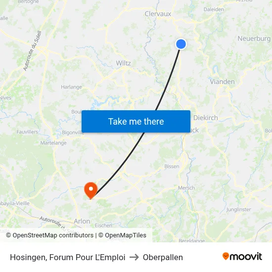 Hosingen, Forum Pour L'Emploi to Oberpallen map