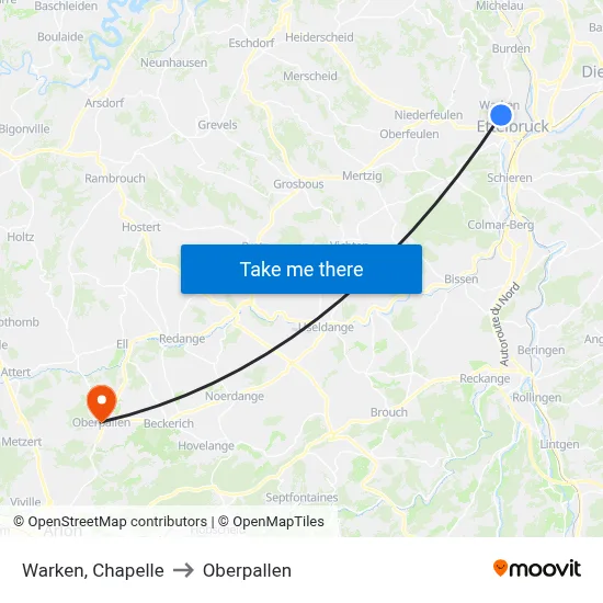Warken, Chapelle to Oberpallen map