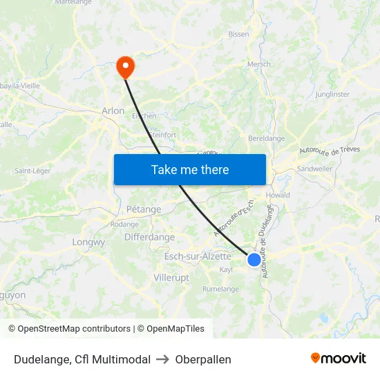 Dudelange, Cfl Multimodal to Oberpallen map