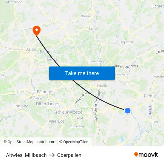 Altwies, Millbaach to Oberpallen map