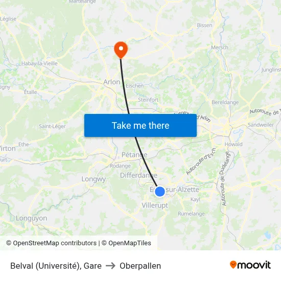 Belval (Université), Gare to Oberpallen map