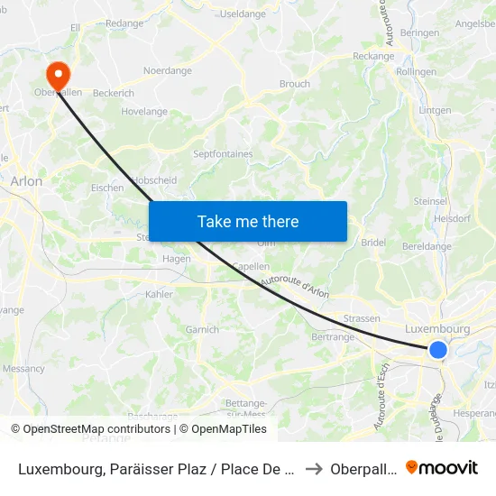Luxembourg, Paräisser Plaz / Place De Paris to Oberpallen map