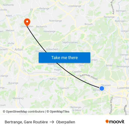 Bertrange, Gare Routière to Oberpallen map