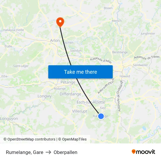 Rumelange, Gare to Oberpallen map