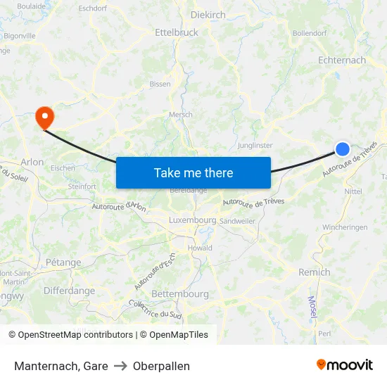 Manternach, Gare to Oberpallen map