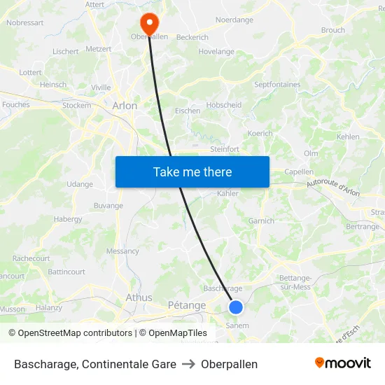 Bascharage, Continentale Gare to Oberpallen map