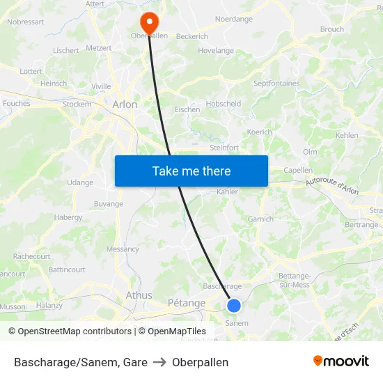Bascharage/Sanem, Gare to Oberpallen map