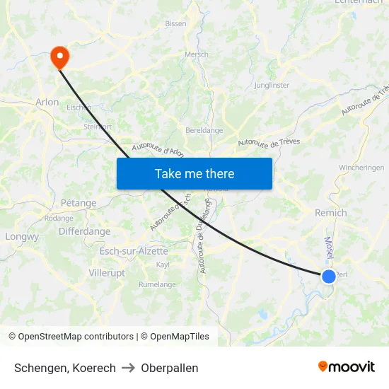 Schengen, Koerech to Oberpallen map