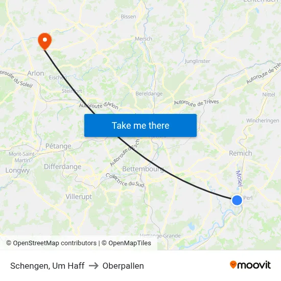 Schengen, Um Haff to Oberpallen map
