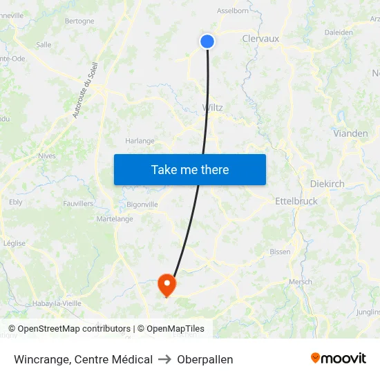 Wincrange, Centre Médical to Oberpallen map