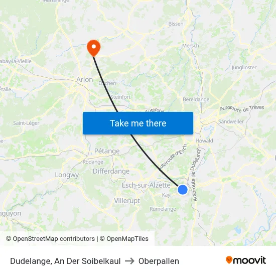 Dudelange, An Der Soibelkaul to Oberpallen map