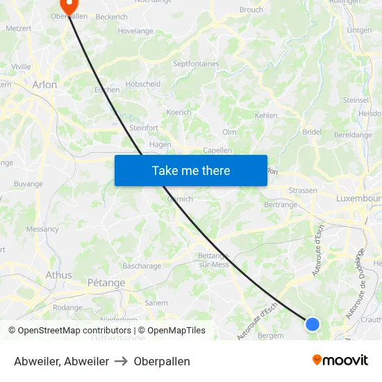 Abweiler, Abweiler to Oberpallen map