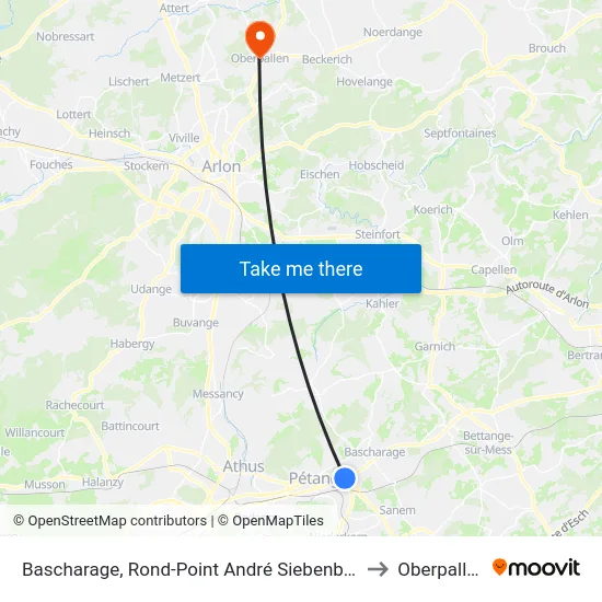 Bascharage, Rond-Point André Siebenbour to Oberpallen map