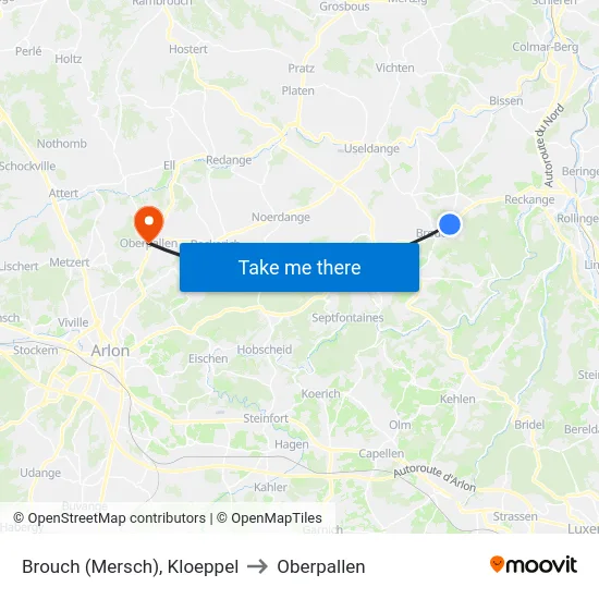 Brouch (Mersch), Kloeppel to Oberpallen map