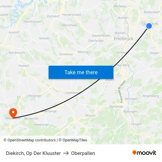 Diekirch, Op Der Kluuster to Oberpallen map