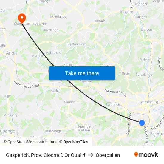 Gasperich, Prov. Cloche D'Or Quai 4 to Oberpallen map