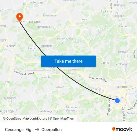 Cessange, Eigt to Oberpallen map