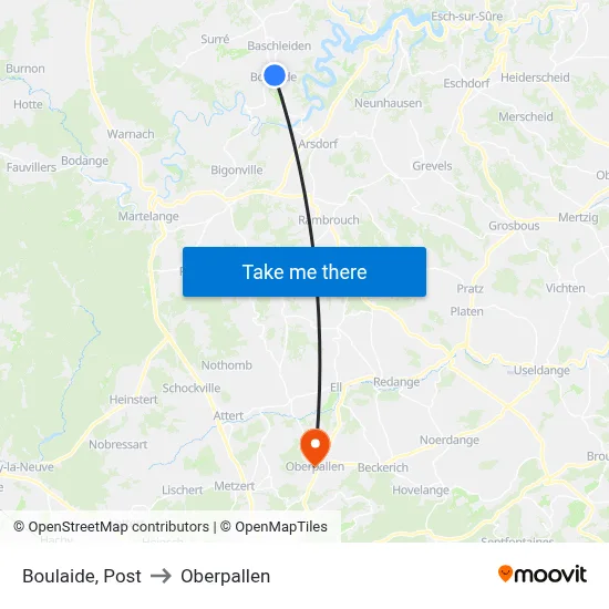 Boulaide, Post to Oberpallen map