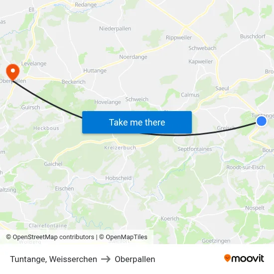 Tuntange, Weisserchen to Oberpallen map