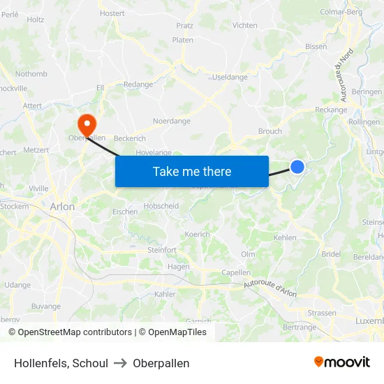 Hollenfels, Schoul to Oberpallen map