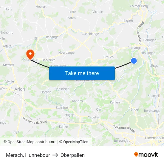 Mersch, Hunnebour to Oberpallen map