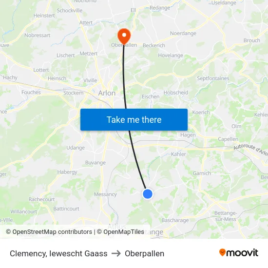 Clemency, Iewescht Gaass to Oberpallen map