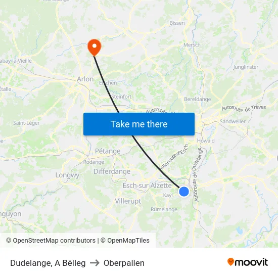 Dudelange, A Bëlleg to Oberpallen map