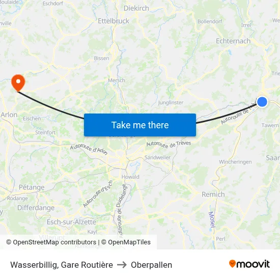 Wasserbillig, Gare Routière to Oberpallen map