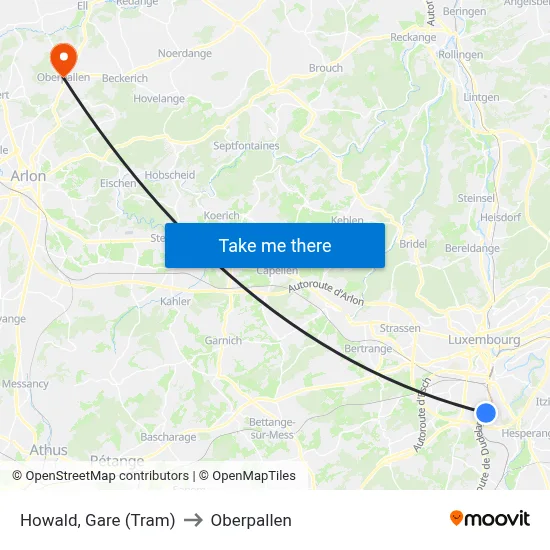 Howald, Gare (Tram) to Oberpallen map
