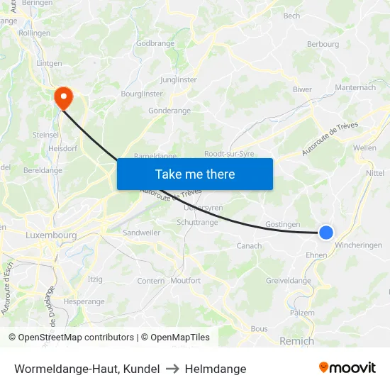 Wormeldange-Haut, Kundel to Helmdange map
