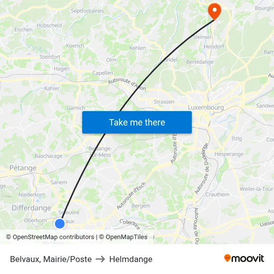 Belvaux, Mairie/Poste to Helmdange map
