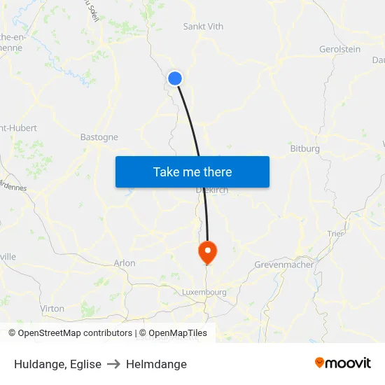 Huldange, Eglise to Helmdange map