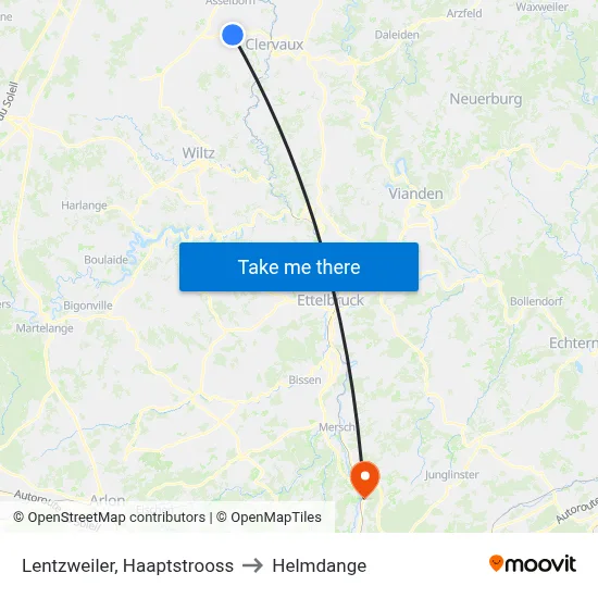 Lentzweiler, Haaptstrooss to Helmdange map