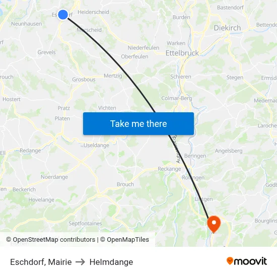 Eschdorf, Mairie to Helmdange map