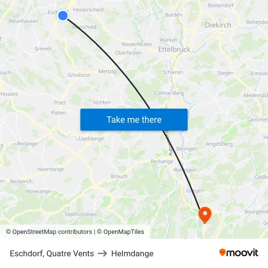 Eschdorf, Quatre Vents to Helmdange map