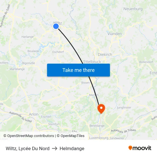 Wiltz, Lycée Du Nord to Helmdange map