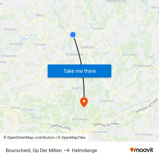 Bourscheid, Op Der Millen to Helmdange map