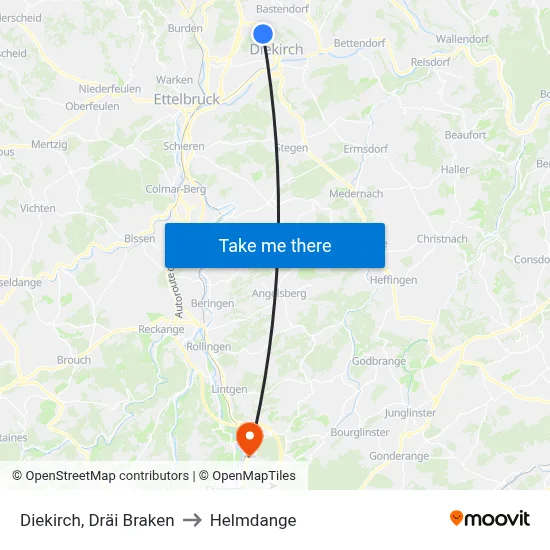 Diekirch, Dräi Braken to Helmdange map