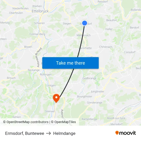 Ermsdorf, Buntewee to Helmdange map