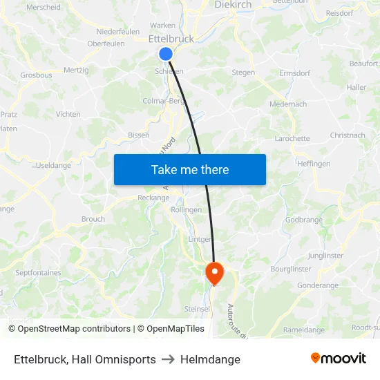 Ettelbruck, Hall Omnisports to Helmdange map
