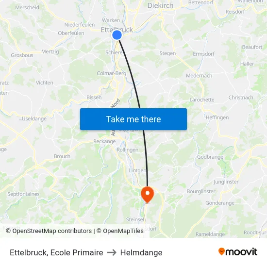 Ettelbruck, Ecole Primaire to Helmdange map