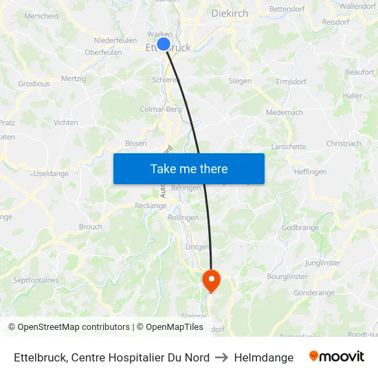 Ettelbruck, Centre Hospitalier Du Nord to Helmdange map