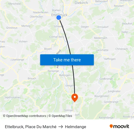 Ettelbruck, Place Du Marché to Helmdange map
