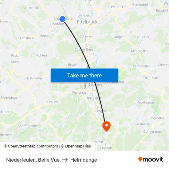 Niederfeulen, Belle Vue to Helmdange map